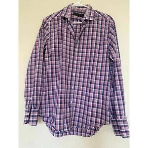 Rag & Bone Shirt Men 15 Red Blue Tattersall Button Up Long Sleeve Career Casual